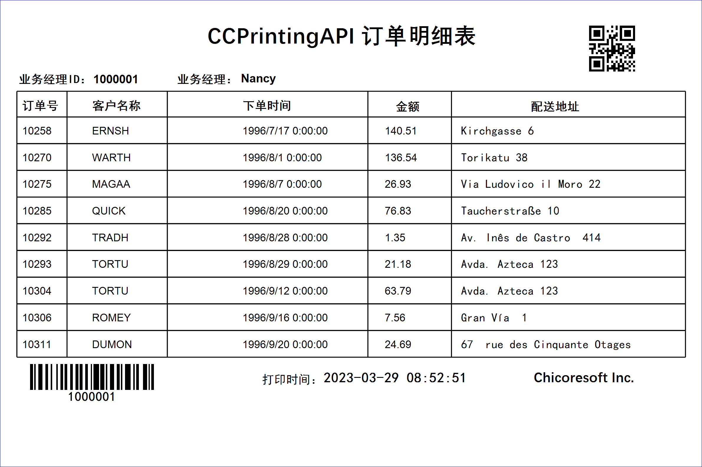 使用智高标签打印软件 CCPrintingAPI 打印带有明细的单据 打印明细报表